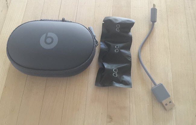 beats headphones with case, connector, and accessories