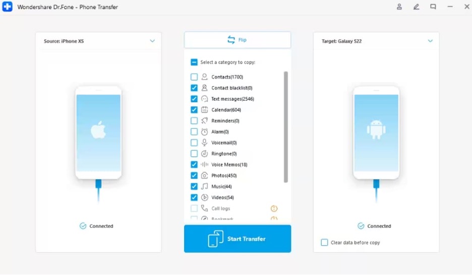 select phone data to migrate