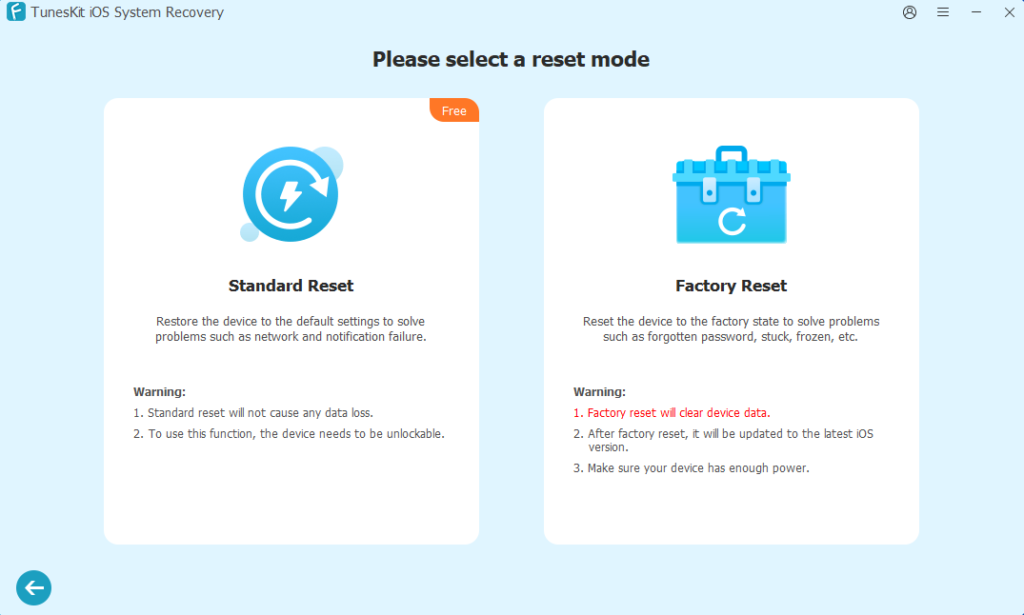 select reset mode